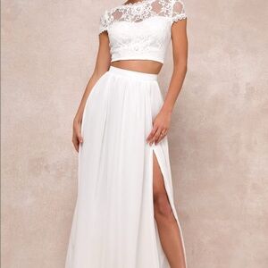 Elegant White Lace Two-Piece Dress